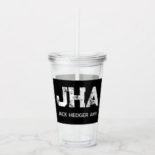 MINIMALIST WHITE THREE LETTER MONOGRAM NAME BLACK ACRYLIC TUMBLER