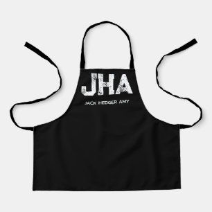 MINIMALIST WHITE THREE LETTER MONOGRAM NAME BLACK APRON