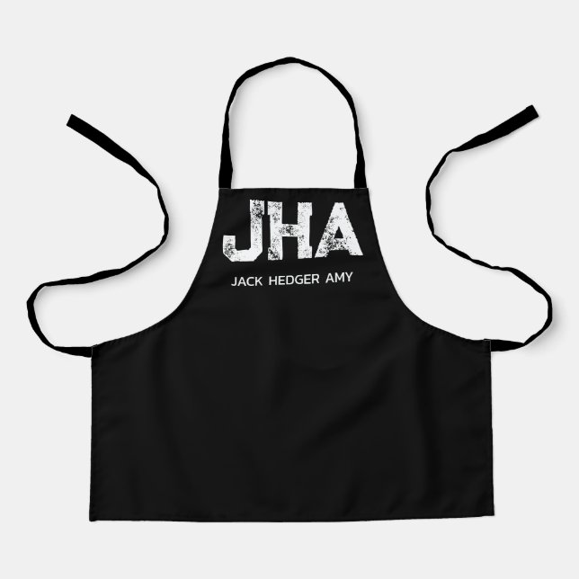 MINIMALIST WHITE THREE LETTER MONOGRAM NAME BLACK APRON (Front)
