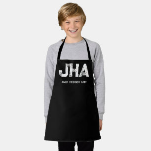MINIMALIST WHITE THREE LETTER MONOGRAM NAME BLACK APRON