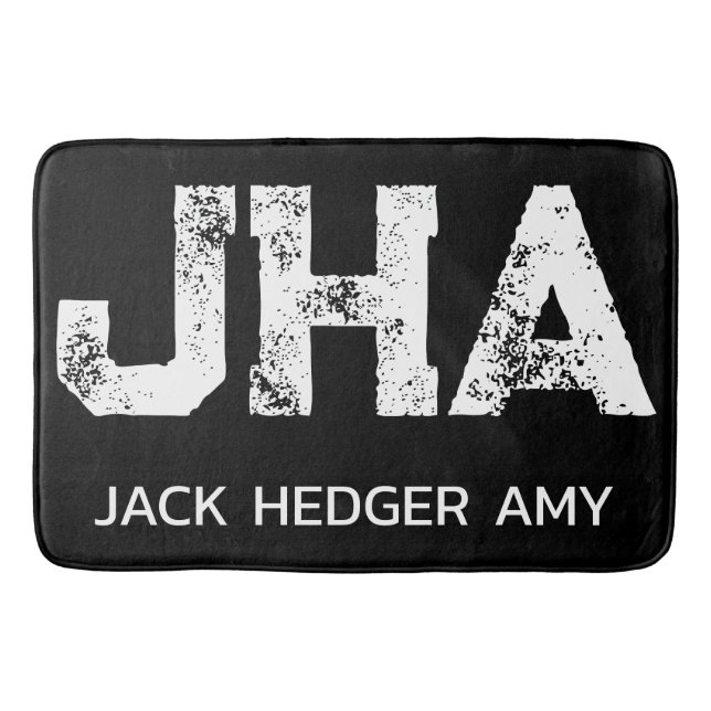 MINIMALIST WHITE THREE LETTER MONOGRAM NAME BLACK  BATH MAT (Front)