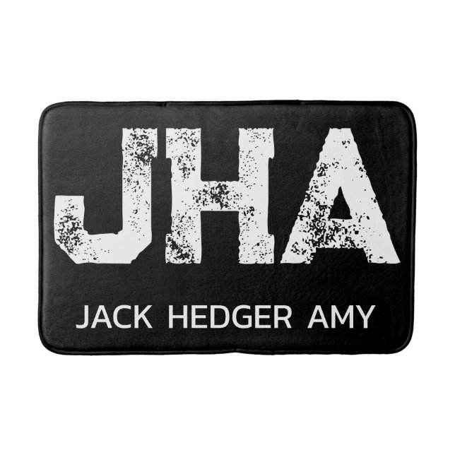 MINIMALIST WHITE THREE LETTER MONOGRAM NAME BLACK  BATH MAT (Front)