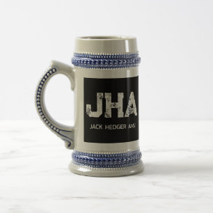 MINIMALIST WHITE THREE LETTER MONOGRAM NAME BLACK BEER STEIN