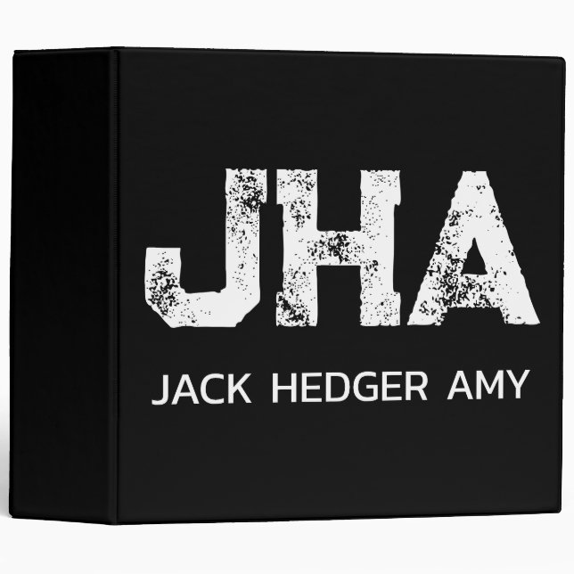 MINIMALIST WHITE THREE LETTER MONOGRAM NAME BLACK  BINDER (Front/Spine)