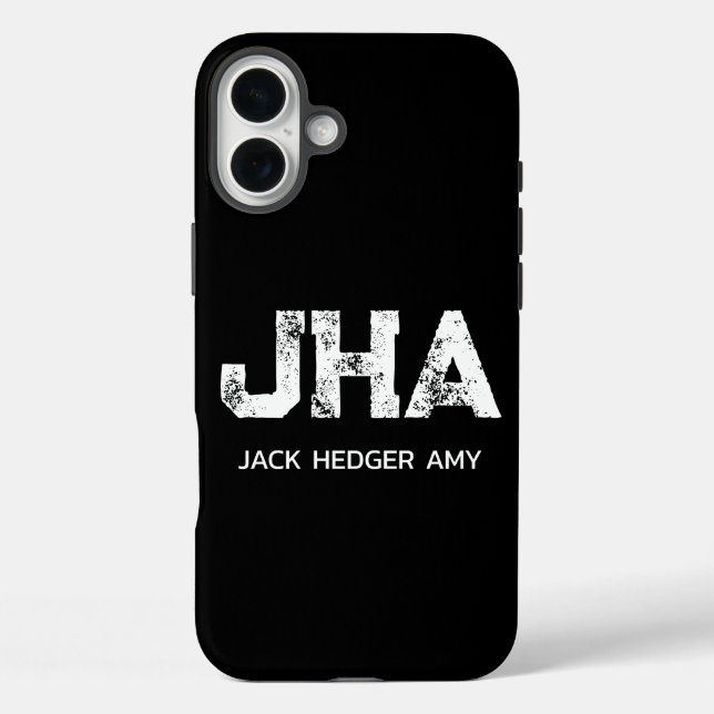 MINIMALIST WHITE THREE LETTER MONOGRAM NAME BLACK Case-Mate iPhone CASE (Back)