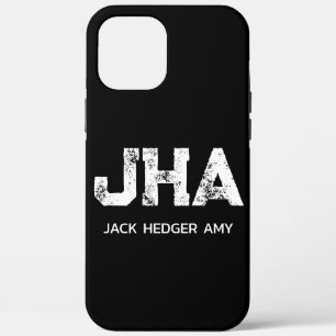 MINIMALIST WHITE THREE LETTER MONOGRAM NAME BLACK iPhone 12 PRO MAX CASE