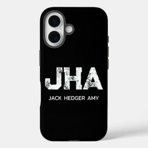 MINIMALIST WHITE THREE LETTER MONOGRAM NAME BLACK iPhone 16 CASE