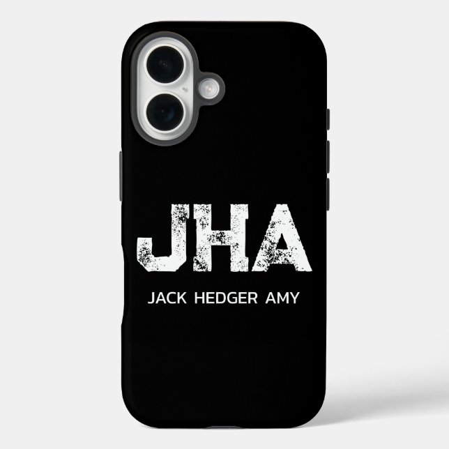 MINIMALIST WHITE THREE LETTER MONOGRAM NAME BLACK Case-Mate iPhone CASE (Back)