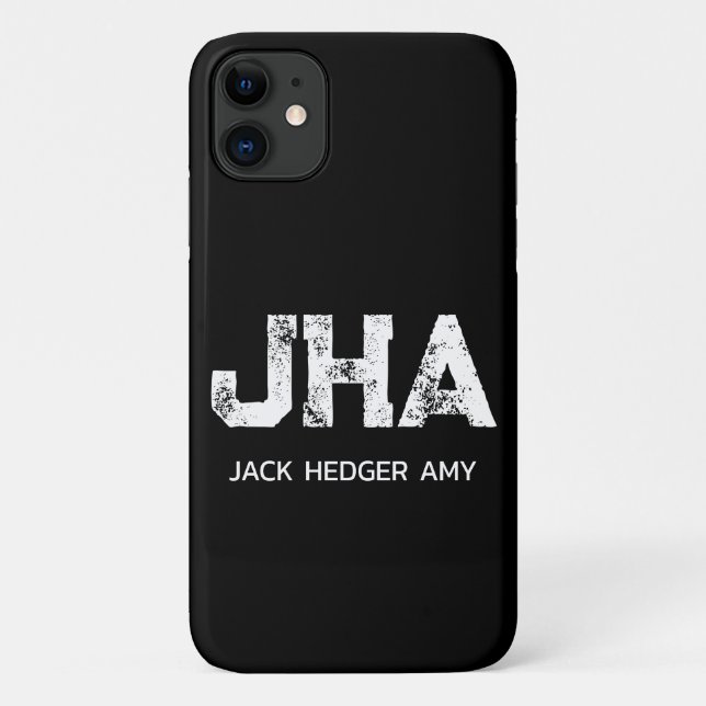 MINIMALIST WHITE THREE LETTER MONOGRAM NAME BLACK Case-Mate iPhone CASE (Back)