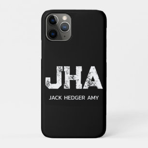 MINIMALIST WHITE THREE LETTER MONOGRAM NAME BLACK iPhone 11 PRO CASE