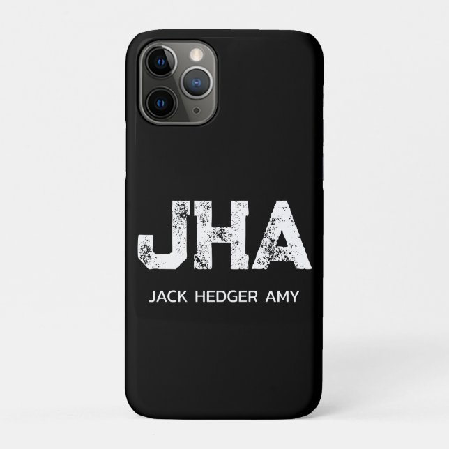 MINIMALIST WHITE THREE LETTER MONOGRAM NAME BLACK Case-Mate iPhone CASE (Back)
