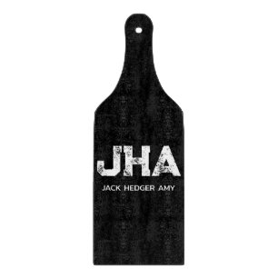 MINIMALIST WHITE THREE LETTER MONOGRAM NAME BLACK CUTTING BOARD