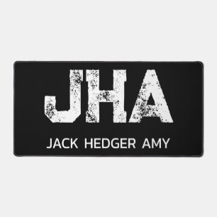 MINIMALIST WHITE THREE LETTER MONOGRAM NAME BLACK DESK MAT