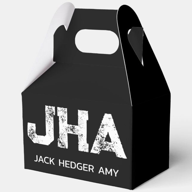 MINIMALIST WHITE THREE LETTER MONOGRAM NAME BLACK  FAVOR BOX (Front)