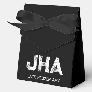 MINIMALIST WHITE THREE LETTER MONOGRAM NAME BLACK FAVOR BOX