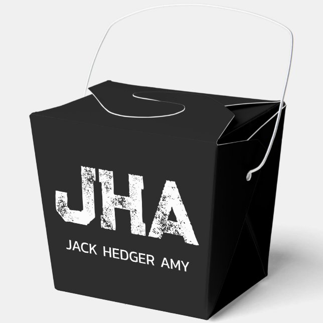 MINIMALIST WHITE THREE LETTER MONOGRAM NAME BLACK  FAVOR BOX (Front)