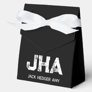 MINIMALIST WHITE THREE LETTER MONOGRAM NAME BLACK  FAVOR BOX