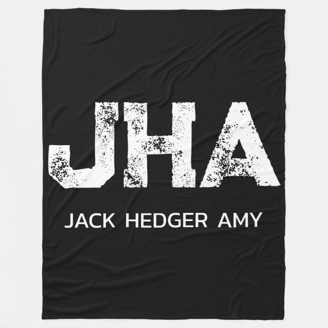MINIMALIST WHITE THREE LETTER MONOGRAM NAME BLACK FLEECE BLANKET (Front)