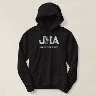 MINIMALIST WHITE THREE LETTER MONOGRAM NAME BLACK HOODIE