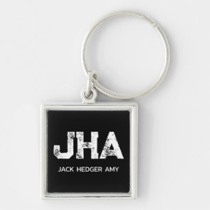 MINIMALIST WHITE THREE LETTER MONOGRAM NAME BLACK  KEYCHAIN