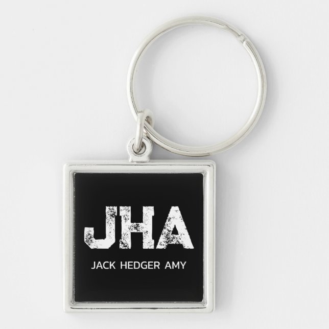 MINIMALIST WHITE THREE LETTER MONOGRAM NAME BLACK  KEYCHAIN (Front)