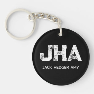 MINIMALIST WHITE THREE LETTER MONOGRAM NAME BLACK KEYCHAIN