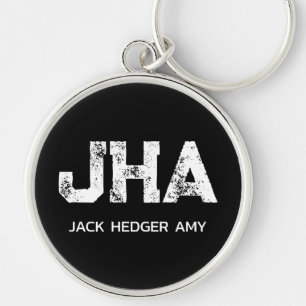 MINIMALIST WHITE THREE LETTER MONOGRAM NAME BLACK KEYCHAIN