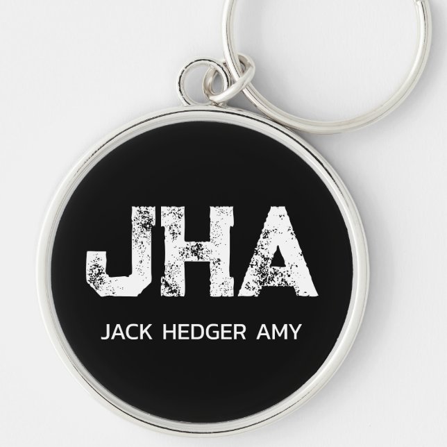 MINIMALIST WHITE THREE LETTER MONOGRAM NAME BLACK  KEYCHAIN (Front)
