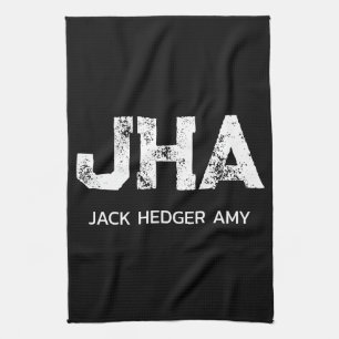 MINIMALIST WHITE THREE LETTER MONOGRAM NAME BLACK  KITCHEN TOWEL