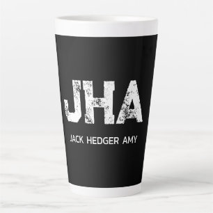 MINIMALIST WHITE THREE LETTER MONOGRAM NAME BLACK LATTE MUG