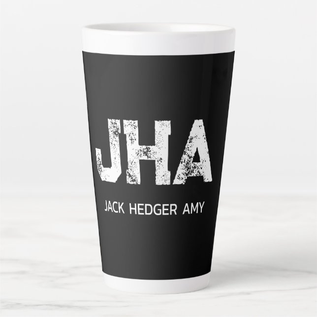 MINIMALIST WHITE THREE LETTER MONOGRAM NAME BLACK LATTE MUG (Front)