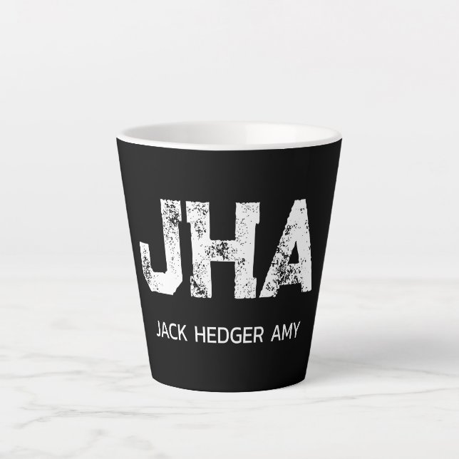 MINIMALIST WHITE THREE LETTER MONOGRAM NAME BLACK LATTE MUG (Front)