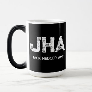 MINIMALIST WHITE THREE LETTER MONOGRAM NAME BLACK MAGIC MUG