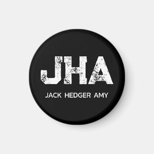 MINIMALIST WHITE THREE LETTER MONOGRAM NAME BLACK MAGNET
