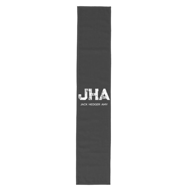 MINIMALIST WHITE THREE LETTER MONOGRAM NAME BLACK  MEDIUM TABLE RUNNER (Front)
