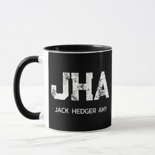 MINIMALIST WHITE THREE LETTER MONOGRAM NAME BLACK MUG