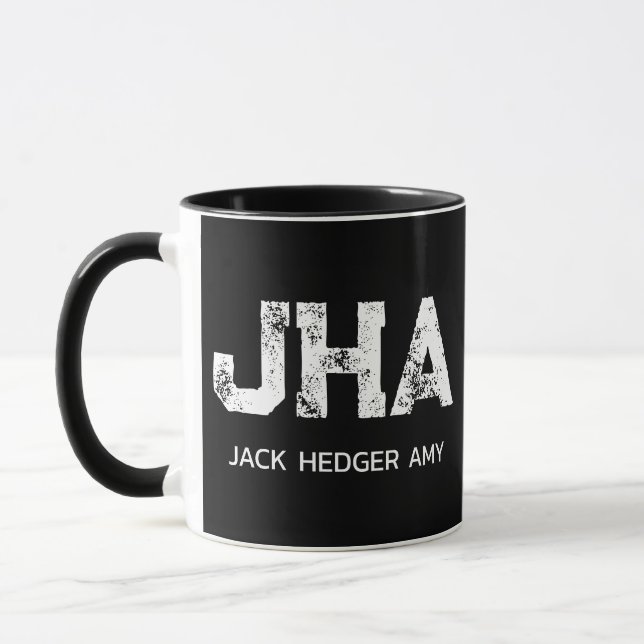 MINIMALIST WHITE THREE LETTER MONOGRAM NAME BLACK MUG (Left)