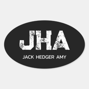 MINIMALIST WHITE THREE LETTER MONOGRAM NAME BLACK OVAL STICKER