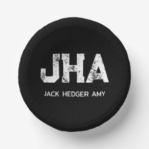 MINIMALIST WHITE THREE LETTER MONOGRAM NAME BLACK PAPER PLATE