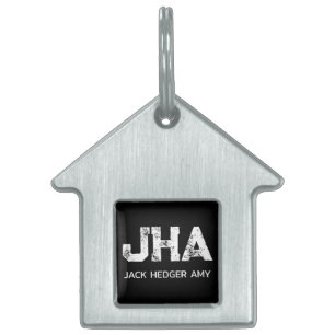 MINIMALIST WHITE THREE LETTER MONOGRAM NAME BLACK  PET ID TAG