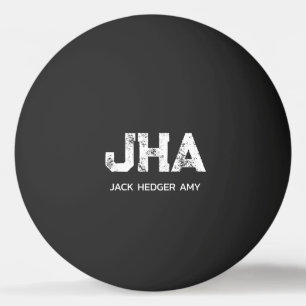 MINIMALIST WHITE THREE LETTER MONOGRAM NAME BLACK PING PONG BALL
