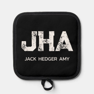 MINIMALIST WHITE THREE LETTER MONOGRAM NAME BLACK POT HOLDER