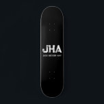 MINIMALIST WHITE THREE LETTER MONOGRAM NAME BLACK  SKATEBOARD<br><div class="desc">THIS IS A SIMPLE,  THREE LETTER MONOGRAM DESIGN,  SUITABLE FOR EVERYONE.YOU CAN CHANGE,  RESIZE OR ADD TEXT AND COLOURS THE WAY YOU LIKE.THANK YOU.</div>