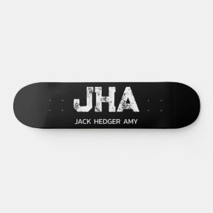 MINIMALIST WHITE THREE LETTER MONOGRAM NAME BLACK SKATEBOARD
