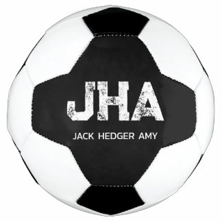 MINIMALIST WHITE THREE LETTER MONOGRAM NAME BLACK  SOCCER BALL