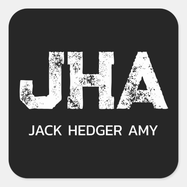 MINIMALIST WHITE THREE LETTER MONOGRAM NAME BLACK SQUARE STICKER (Front)
