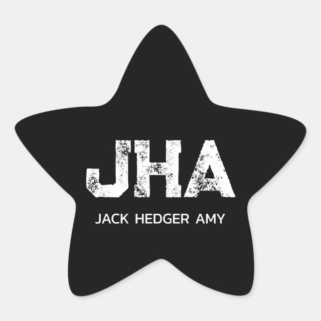 MINIMALIST WHITE THREE LETTER MONOGRAM NAME BLACK STAR STICKER (Front)