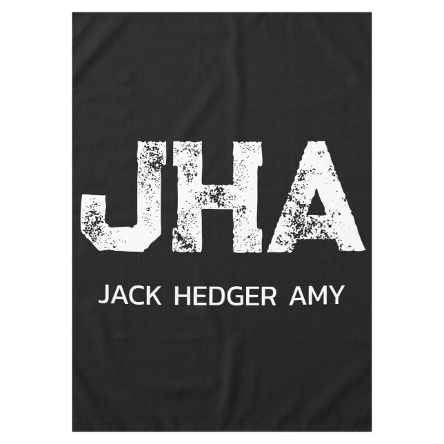 MINIMALIST WHITE THREE LETTER MONOGRAM NAME BLACK  TABLECLOTH (Front)