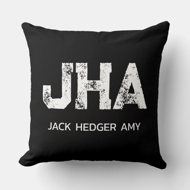 MINIMALIST WHITE THREE LETTER MONOGRAM NAME BLACK  THROW PILLOW (Front)