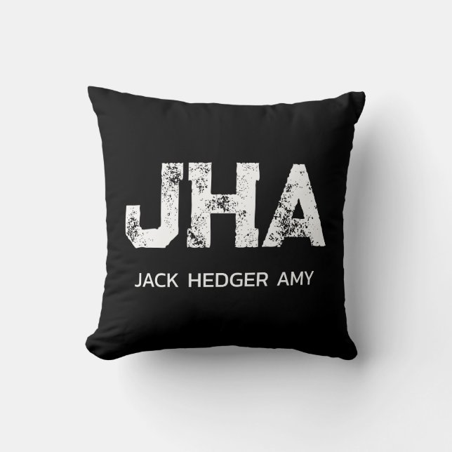 MINIMALIST WHITE THREE LETTER MONOGRAM NAME BLACK  THROW PILLOW (Front)
